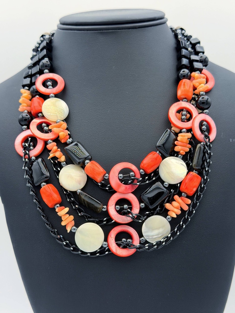 New Coral Onyx Pearl Multi Strand Black Pink Orange Bead Necklace Chain